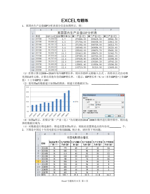 高中信息技术 Excel专题练