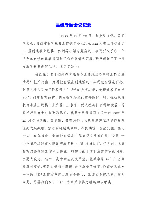 县级专题会议纪要