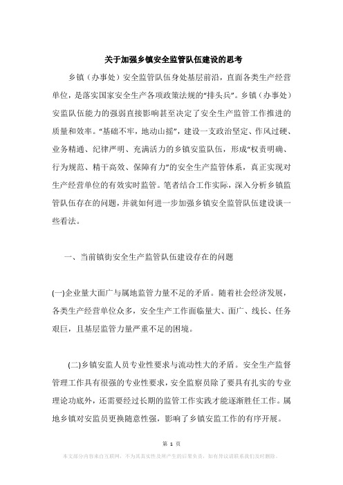 关于加强乡镇安全监管队伍建设的思考