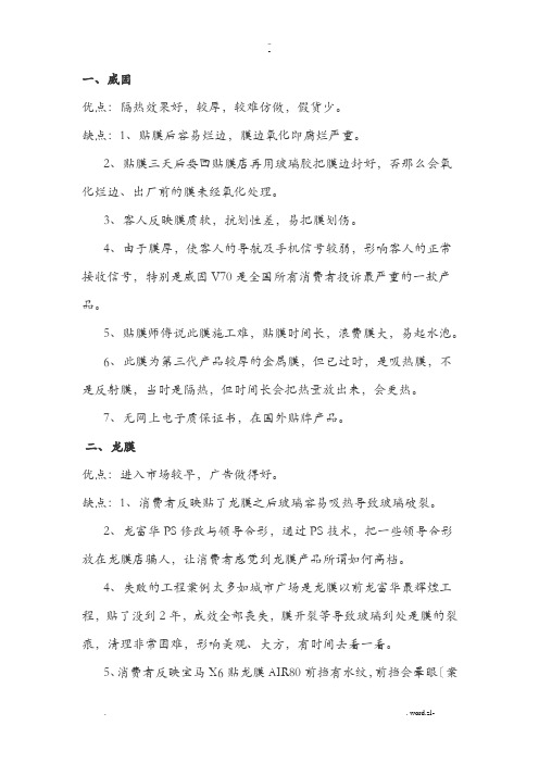 十大窗膜品牌优缺点
