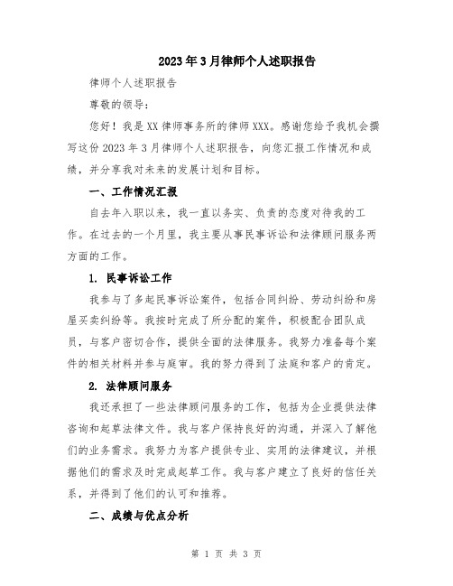 2023年3月律师个人述职报告