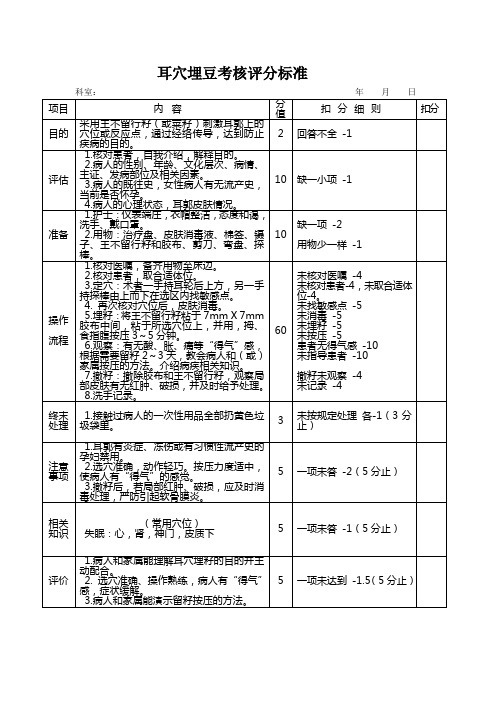 耳穴埋豆评分标准