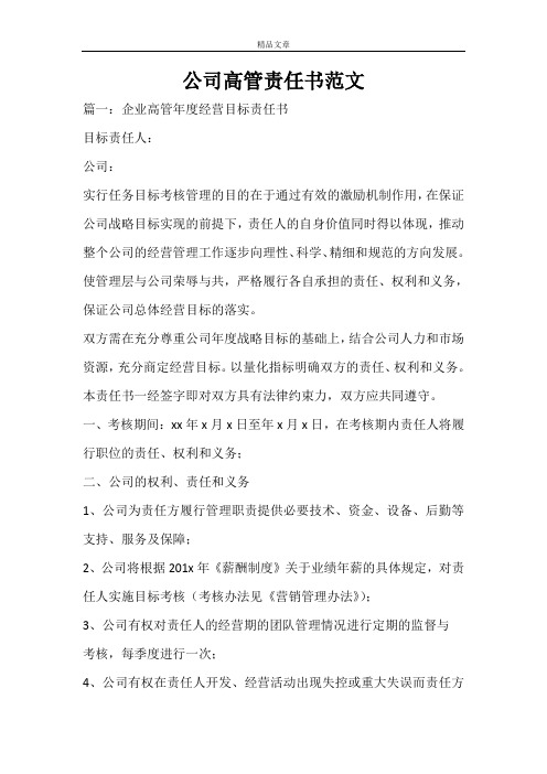 公司高管责任书范文