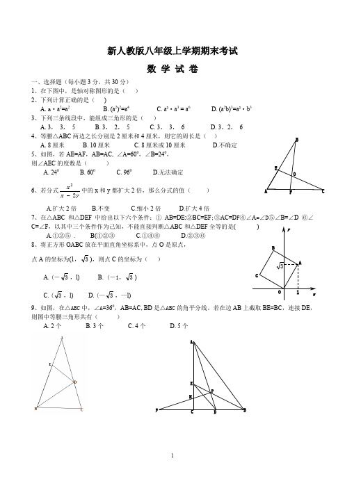 八年级上学期期末考试数学试卷含答案(共5套,新人教版)