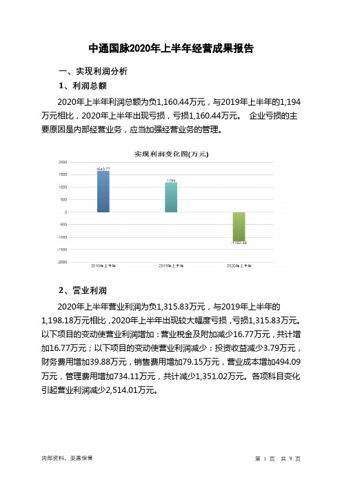 中通国脉2020年上半年经营成果报告