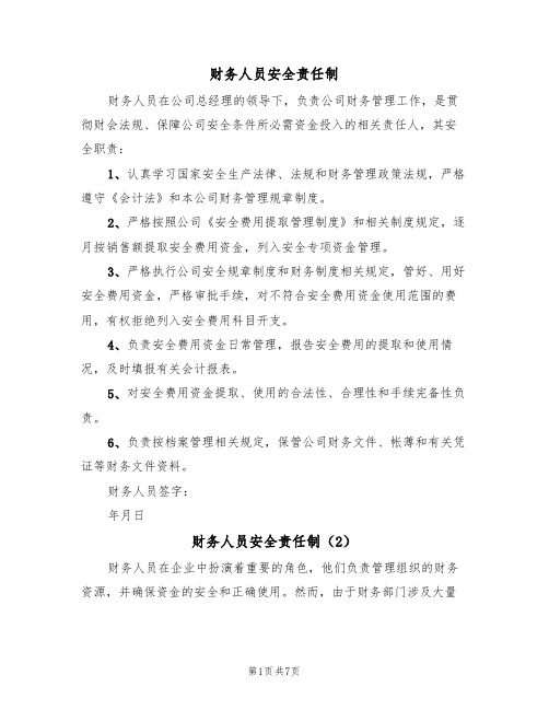 财务人员安全责任制(5篇)