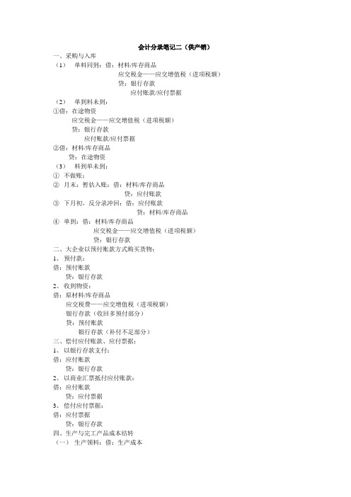 会计分录笔记二(供产销)