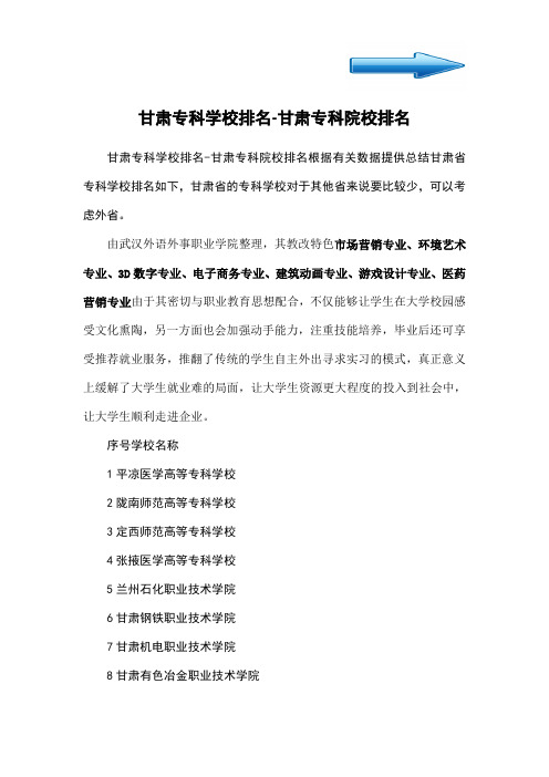 甘肃专科学校排名-甘肃专科院校排名