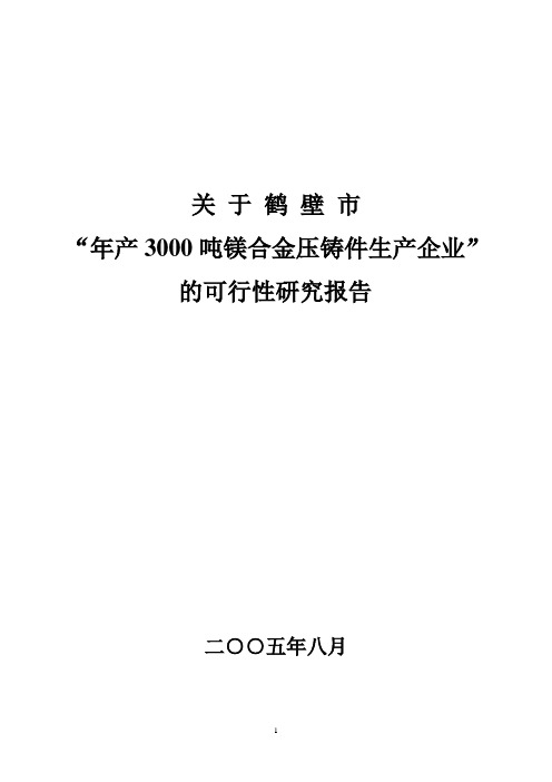 年产3000吨镁合金压铸件生产企业的可行性研究报告