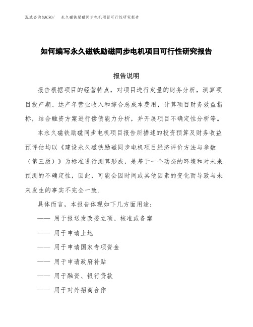 如何编写永久磁铁励磁同步电机项目可行性研究报告