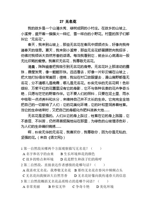 无名花 阅读测评