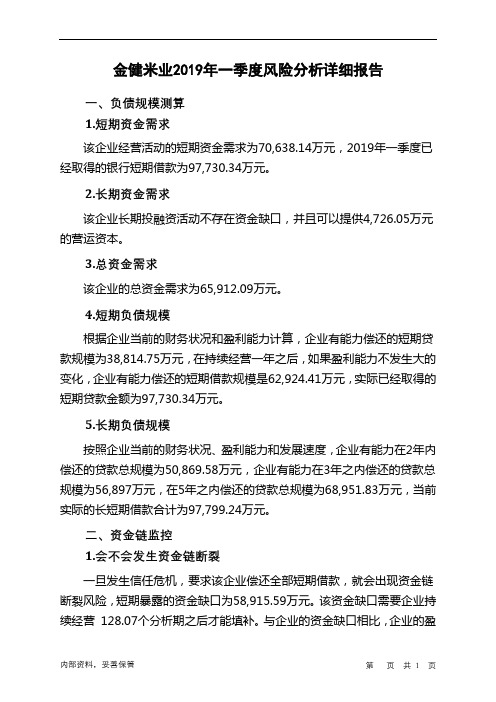 金健米业2019年一季度财务风险分析详细报告