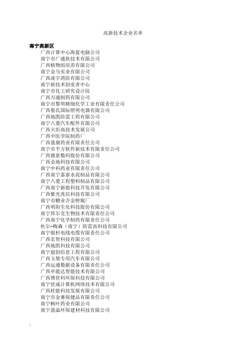南宁市高新区企业名单