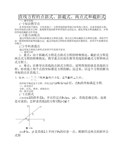 直线方程的点斜式、斜截式    、两点式和截距式