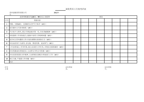 优秀员工月度考评表
