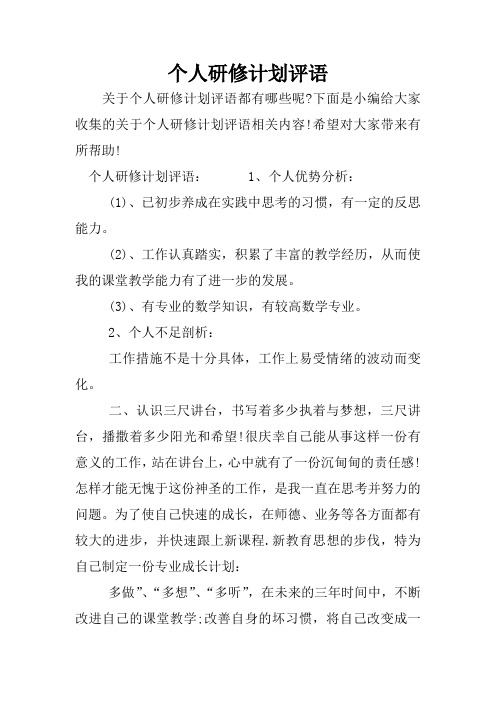 个人研修计划评语