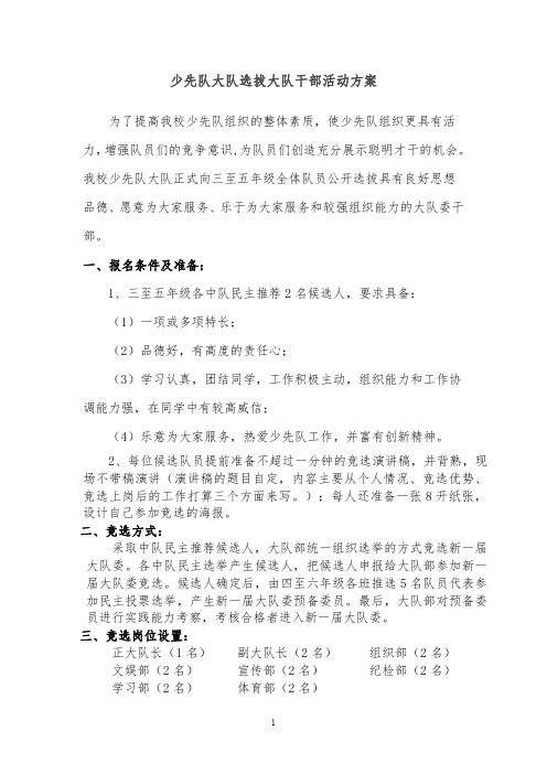 少先队大队选拔大队干部活动方案