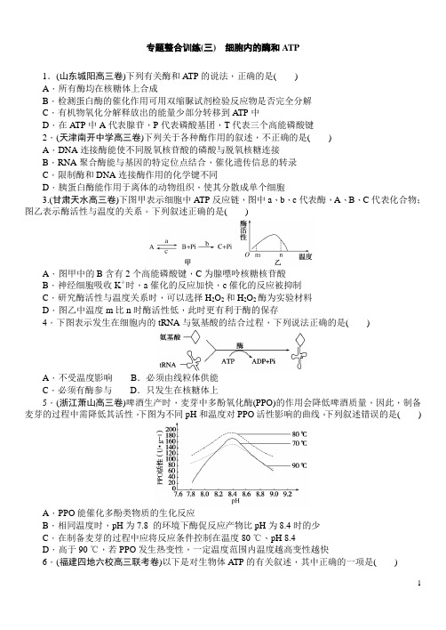 2018年高考生物二轮专题总复习：专题整合训练(三) 细胞内的酶和ATP