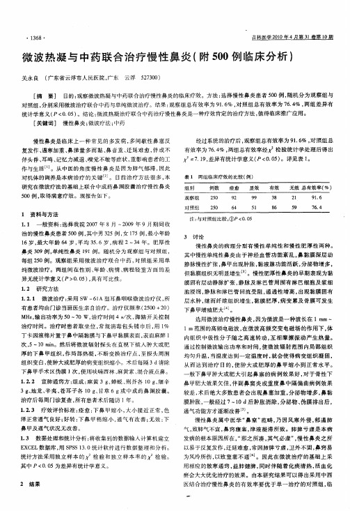 微波热凝与中药联合治疗慢性鼻炎(附500例临床分析)