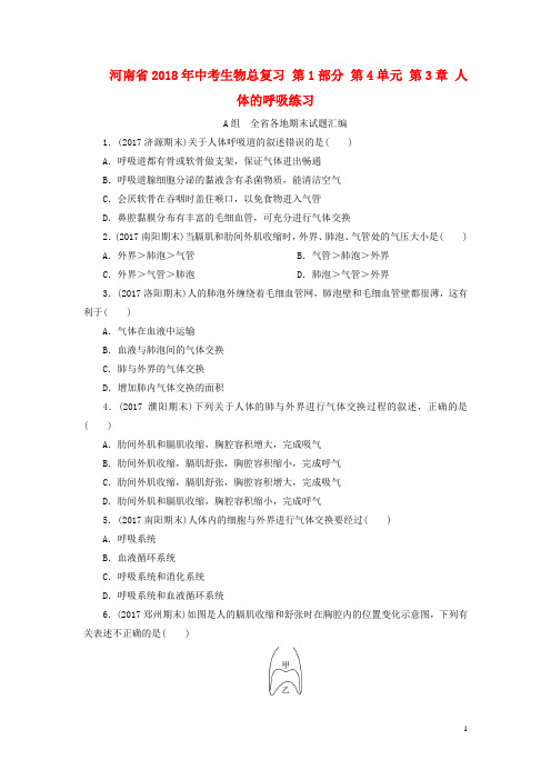 河南省中考生物总复习 第1部分 第4单元 第3章 人体的呼吸练习