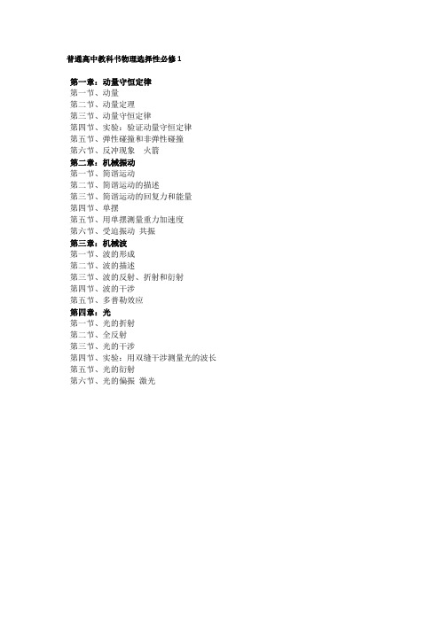 2019人教版普通高中教科书物理选择性必修1目录