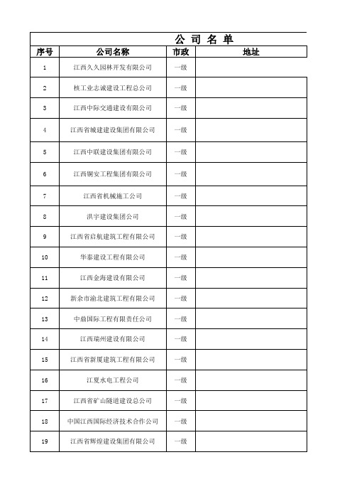 江西省市政一级公司名单