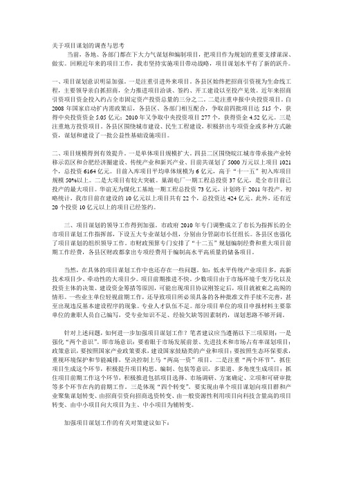 关于项目谋划的调查与思考