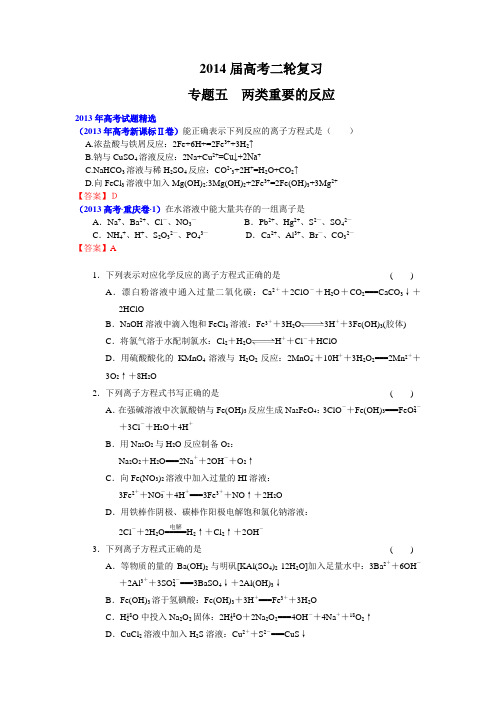 2014届高考二轮复习专题五氧化还原反应和离子反应
