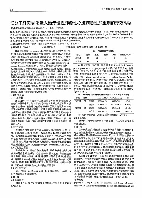 低分子肝素雾化吸入治疗慢性肺源性心脏病急性加重期的疗效观察