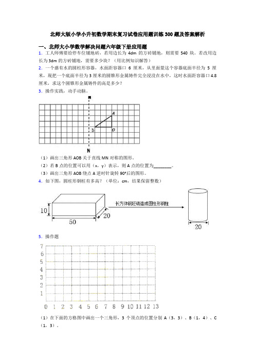 北师大版小学小升初数学期末复习试卷应用题训练300题及答案解析