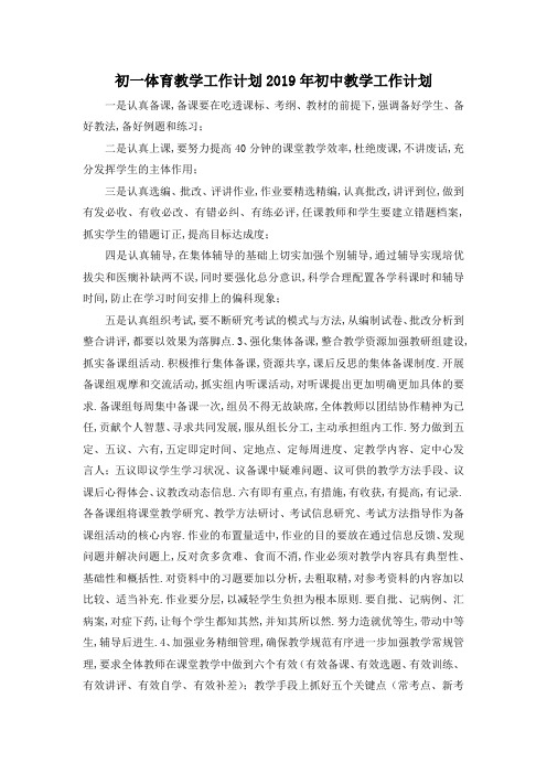 最新-初一体育教学工作计划 2019年初中教学工作计划 