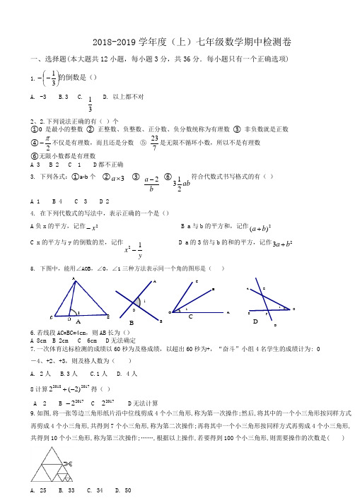 2018-2019(上)七年级数学期中测试卷 ()自己编写整理