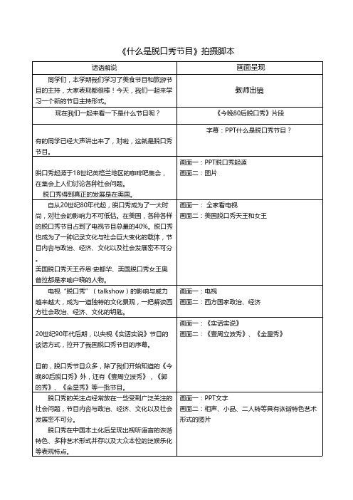 李茹+《什么是脱口秀节目》拍摄脚本