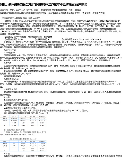 对比分析马来酸氟伏沙明与阿米替林治疗脑卒中后抑郁的临床效果