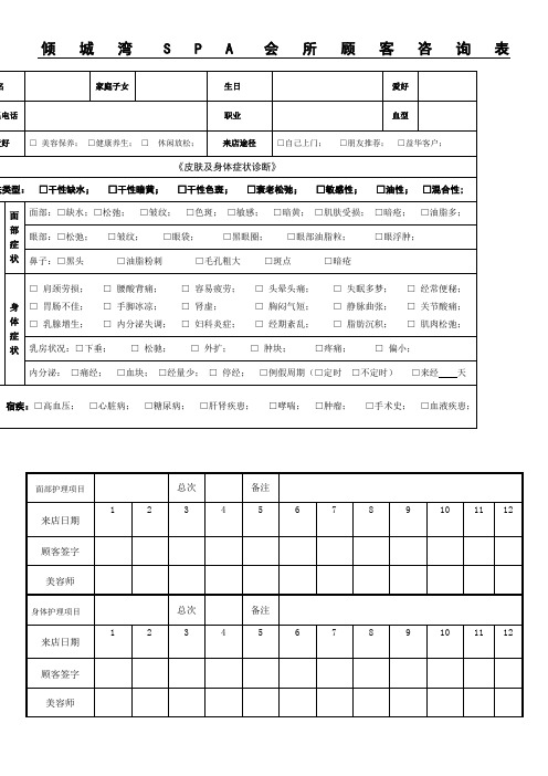 美容院顾客咨询档案表格