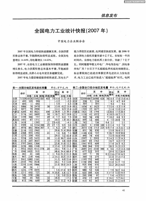 全国电力工业统计快报(2007年)