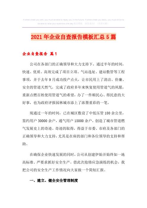 2021年企业自查报告模板汇总5篇(实用)