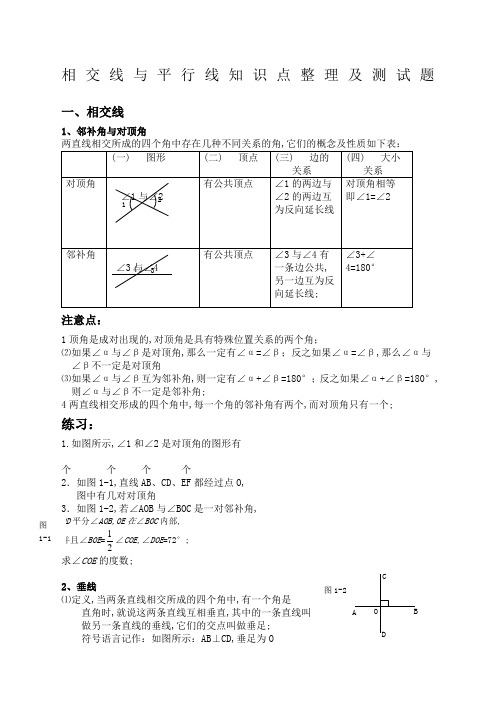 七年级下相交线与平行线知识点及典型例题