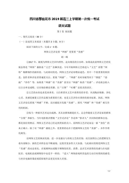 四川省攀枝花市2019届高三语文上学期第一次统一考试试题(含答案)