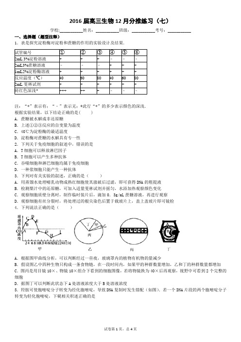 2016届高三生物12月分推练习(七)(学生版)