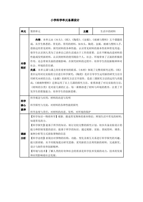 科学五上《第四单元单元备课