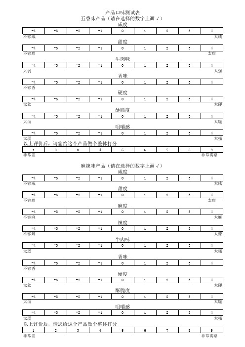 口味测试表