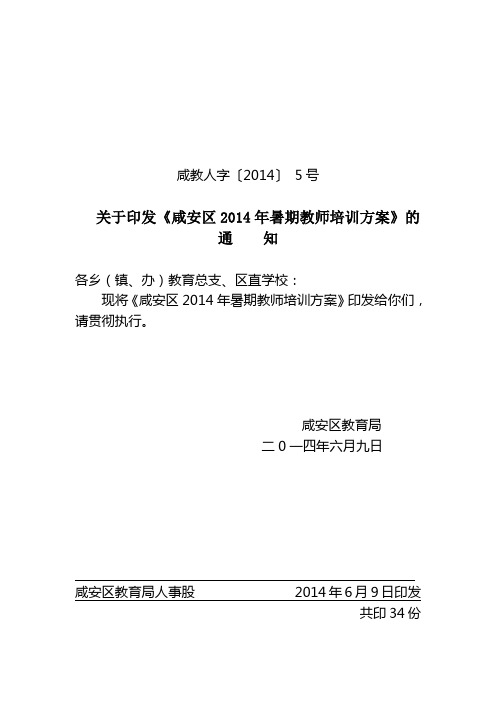 暑期教师培训方案