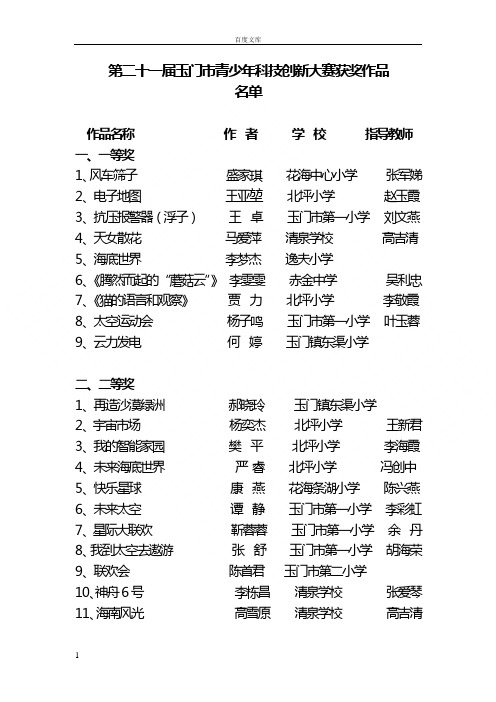 第二十一届玉门市青少年科技创新大赛获奖作品
