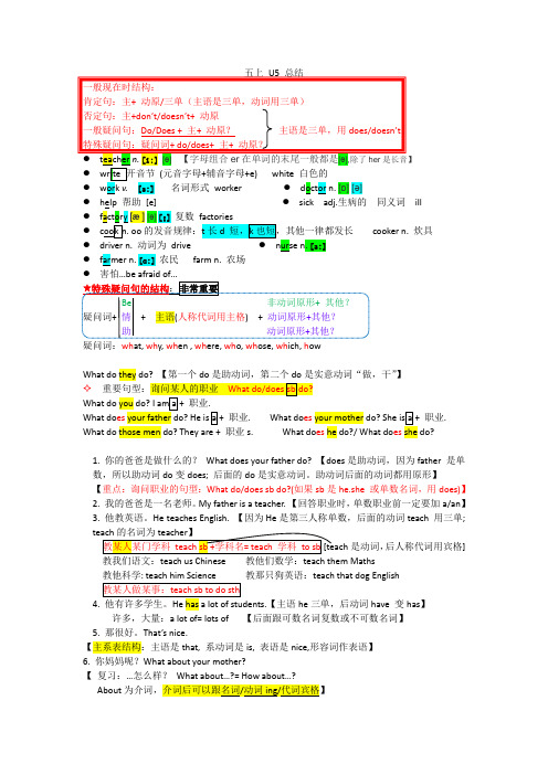 Unit 5 What do they do ？总结(素材)-五年级上册英语-译林版(三起)