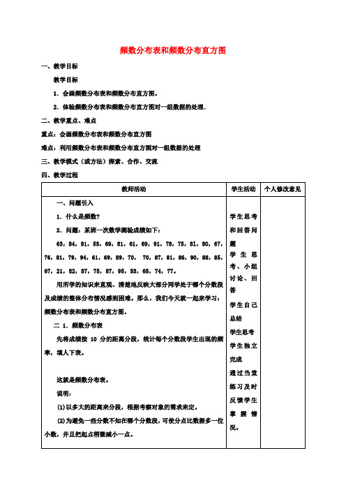 八年级数学下册7.4频数分布表和频数分布直方图教案1(新版)苏科版