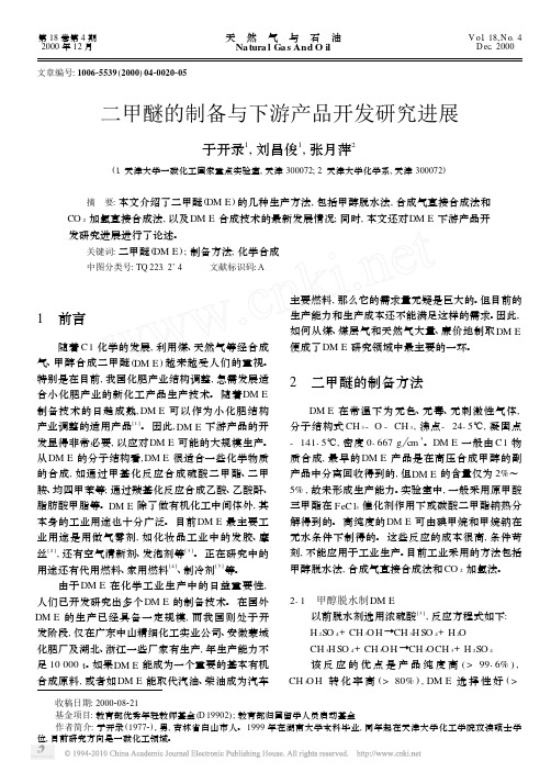 二甲醚的制备与下游产品开发研究进展