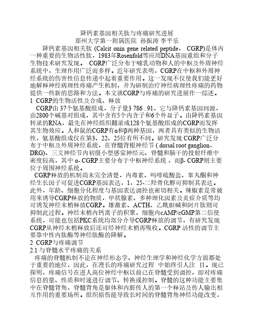 降钙素基因相关肽与疼痛研究进展