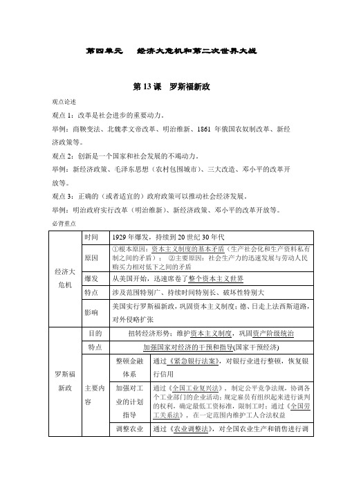 第四单元+经济大危机和第二次世界大战+必备重点梳理素材 部编版历史九年级下册