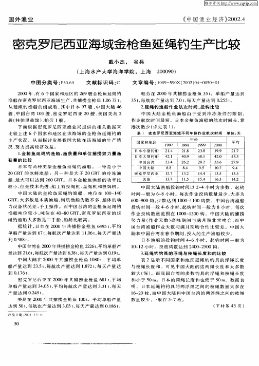 密克罗尼西亚海域金枪鱼延绳钓生产比较